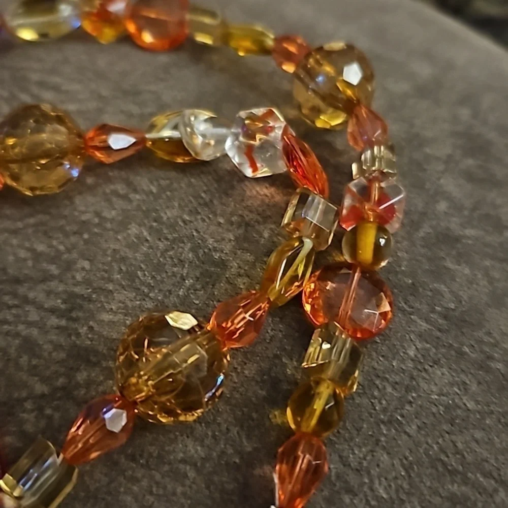 HANDMADE Orange Dichroic Glass Pendant Beaded Necklace